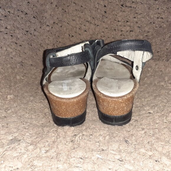 MERRELL-Revalli Aura Black Leather Strappy Cork Wedge Sandals-Sz 9-Near Mint - Picture 5 of 7